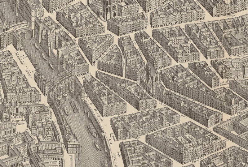 Figure 3 : l’église Saint-André-des-Arcs dans le quartier de la Monnaie à Paris sur le plan de Turgot (1739), détail. 